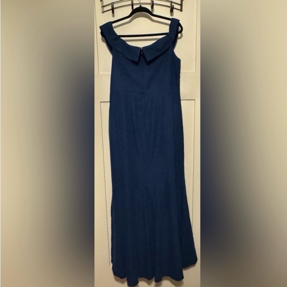 After Six - Deep Teal Atlantic Blue Off the Shoulder Crepe Gown Maxi Dress - Picture 15 of 15